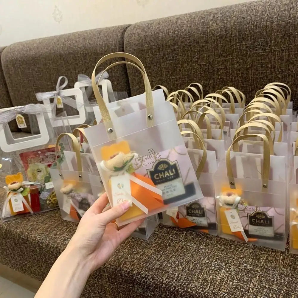 

5/10Pc Semi Transparent PVC Frosted PP Handbag Christmas Gift Packing Candy Bridesmaid Wedding Souvenir Flower New Year Gift Bag
