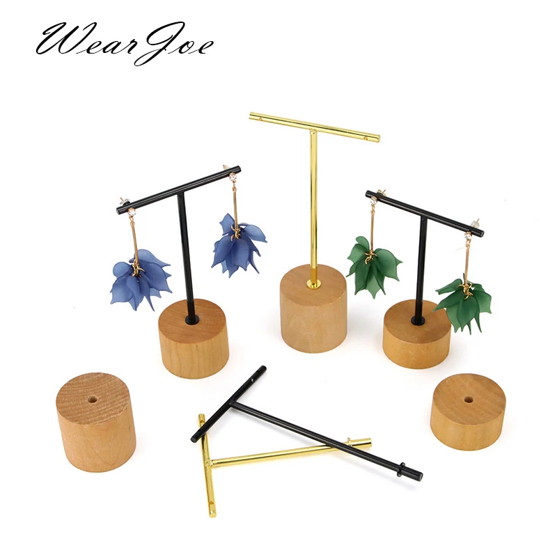 

Wood Base Metal T Bar Earrings Stud Navel Piercing Jewelry Holder Display Stand Dangle Earrings Hanging Organizer Shooting Props