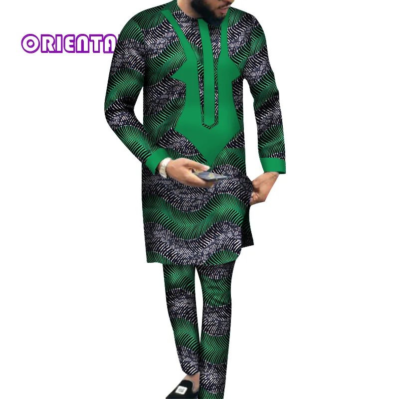 Африканская одежда для мужчин с длинным рукавом Дашики рубашка и брюки