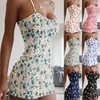 2021 летнее модное женское платье с принтом и открытой спиной без рукавов пикантное повседневное мини-платье на бретелях-спагетти женские короткие платья