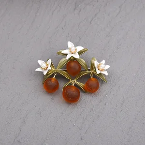Orange Flower Corsage Pin Brooch Joker Female Niche Design Accessories Chain Scarves Buckle