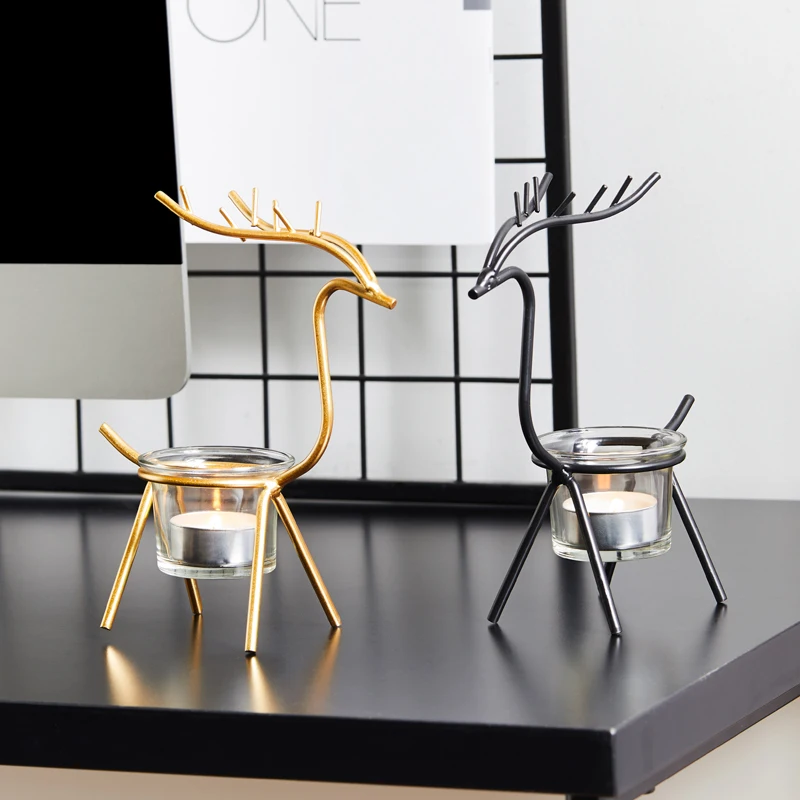 Nordic Gold Elk Candle Holder Creative Table Romantic Candlelight Dinner Props Xmas Room Decorations Ornaments Christmas Gifts | Дом и сад
