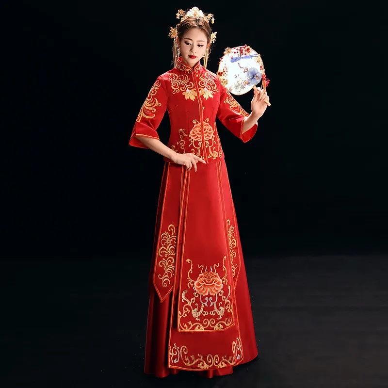 

New Chinese Women Cheongsam Suzhou Embroidery Wedding Dress Chinese Style Marriage Set Exquisite Bride Costume Toast Clothing