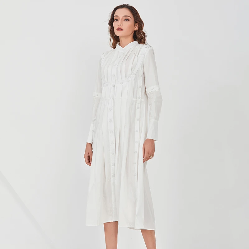 Женское миди-платье TWOTWIN белое элегантное платье составного кроя с круглым