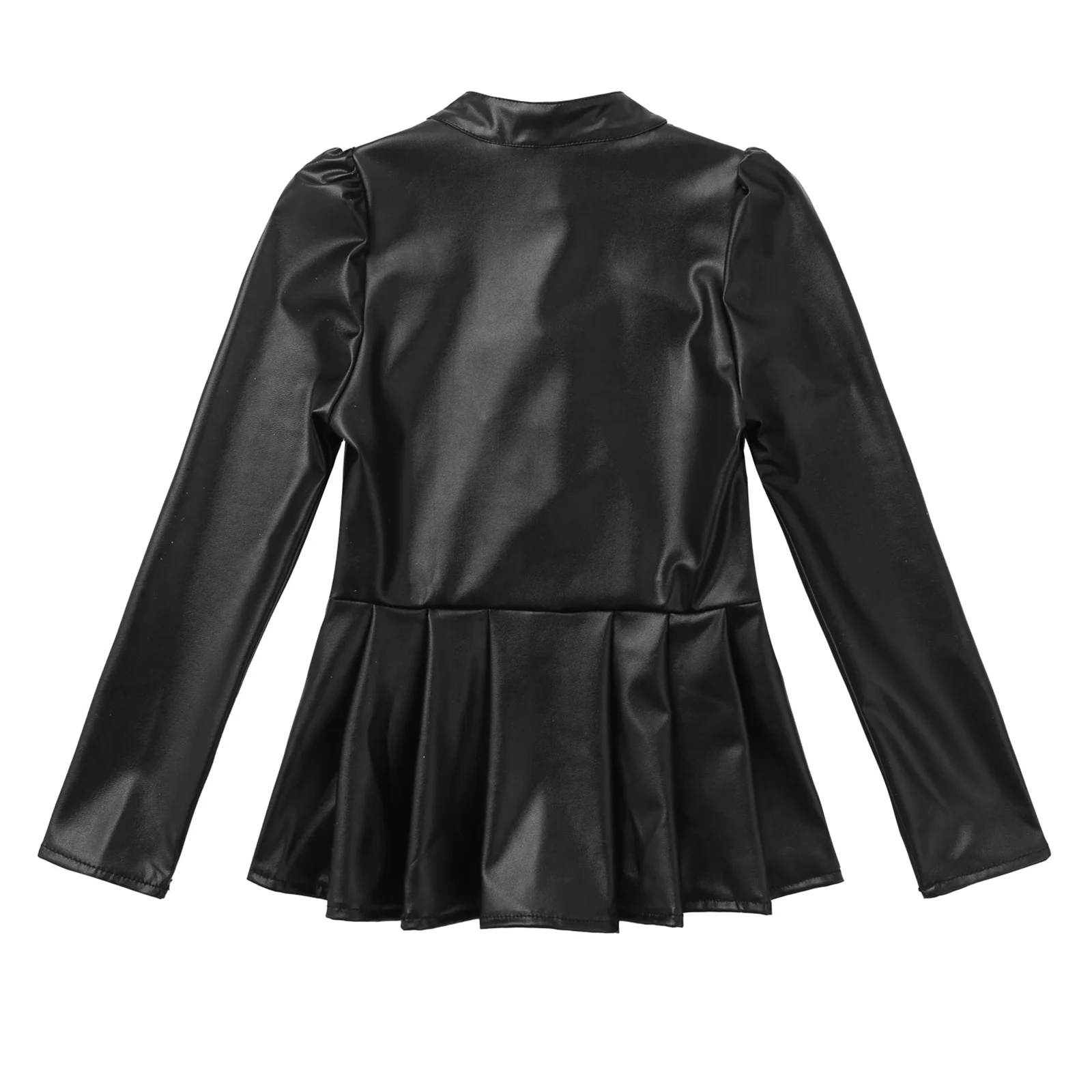 

Kids Girls Black Faux Leather Long Sleeve Tops Jacket Dancewear Child Stage Performance Contemporary Modern Jazz Dance Costume
