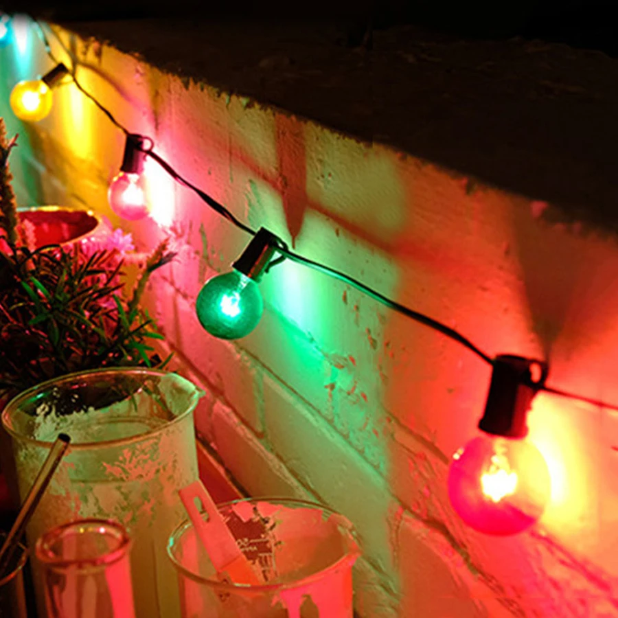 Outdoor Colored String Light G40 Globe Bulbs Hanging Black Wire Christmas Fairy Garland For Patio Backyard Deck Tree Party | Лампы и
