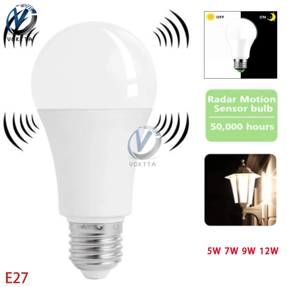 Светодиодная лампочка E27 с круглым светом 5 Вт 7 9 12 радар микроволновая