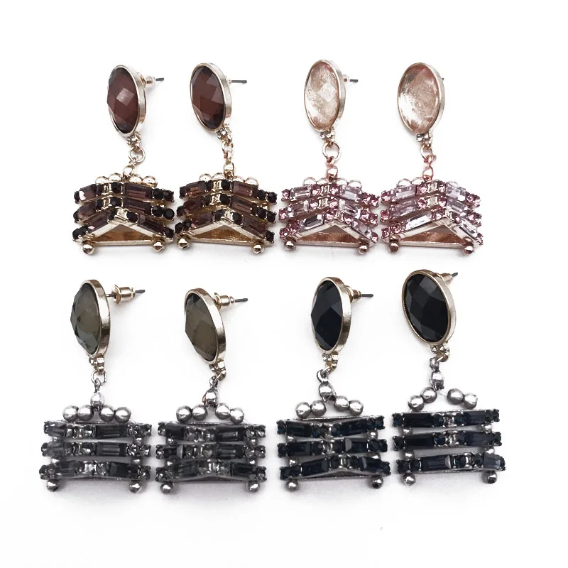 

4 Colors Glass Stones Earrings Gemetric Party Holiday Korea Jewelry For Women