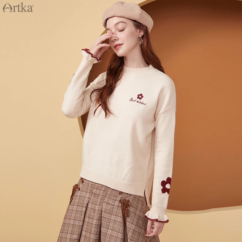 ARTKA 2020 осенний Новый женский свитер Элегантный мягкий вязаный с цветочной