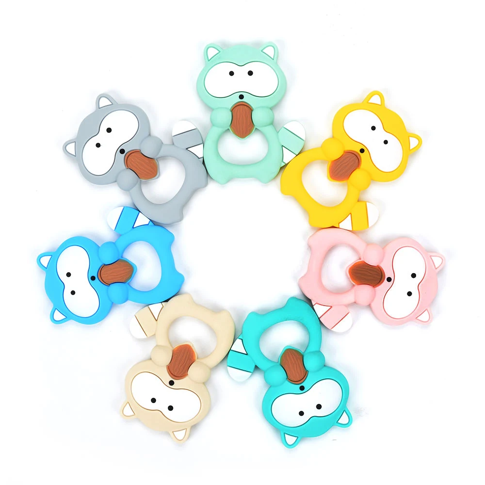 LOFCA-mordedor de mapache de silicona para dientes, accesorios de chupete de dibujos animados para lactancia, grado alimenticio libre de BPA, juguetes para beb&eacute;s, pulsera DIY-2