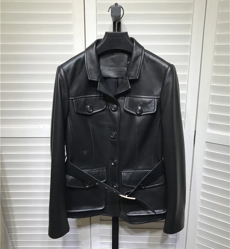 

Женская куртка из натуральной овечьей кожи, с поясом, в европейском стиле, весна 2021, G105