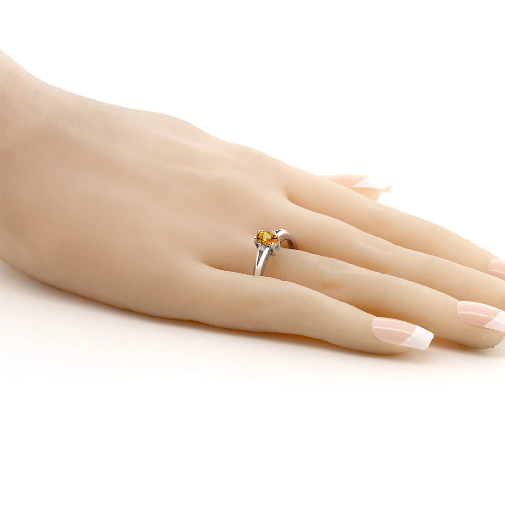 Женское кольцо GemStoneKing овальное из серебра 925 пробы с натуральным желтым Сапфиром