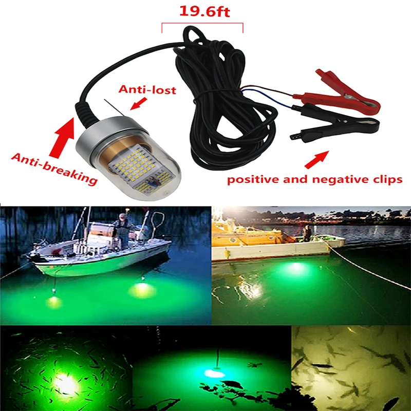 구매 12 V 90 W 126 LED 9000 루멘 깜박이 잠수정 낚시 빛, 수 중 낚시 빛 밤 녹색 물고기 보트 램프 배터리 클립