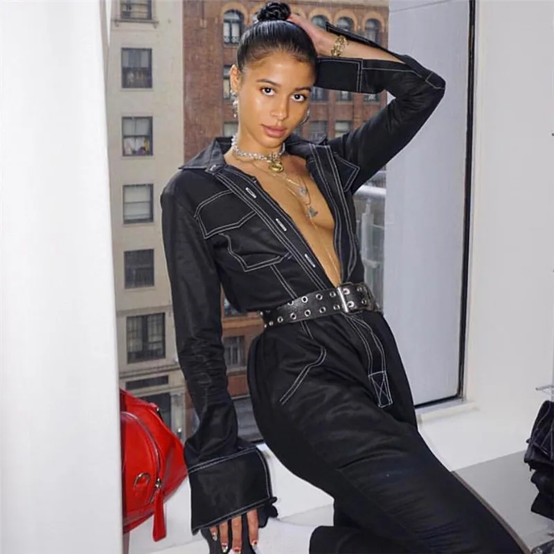 Повседневные брюки карго хлопок женский джинсовый комбинезон с поясом черный белый карман спортивный костюм комбинезон однотонный осень зима женский комбинезон