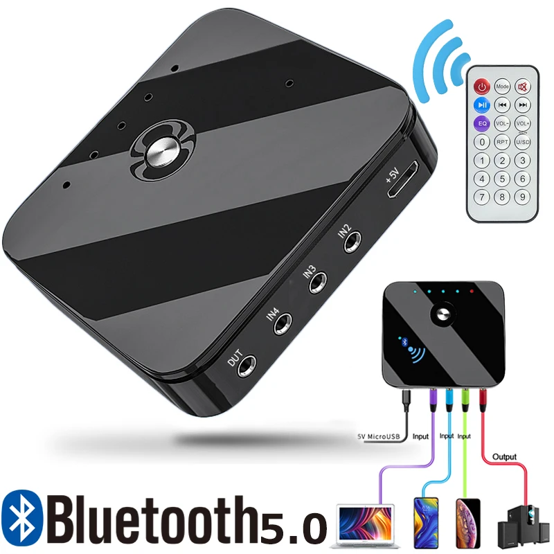 Bluetooth приемник 5 0 беспроводной 3 мм Aux адаптер в 1 аудио переключатель для ПК