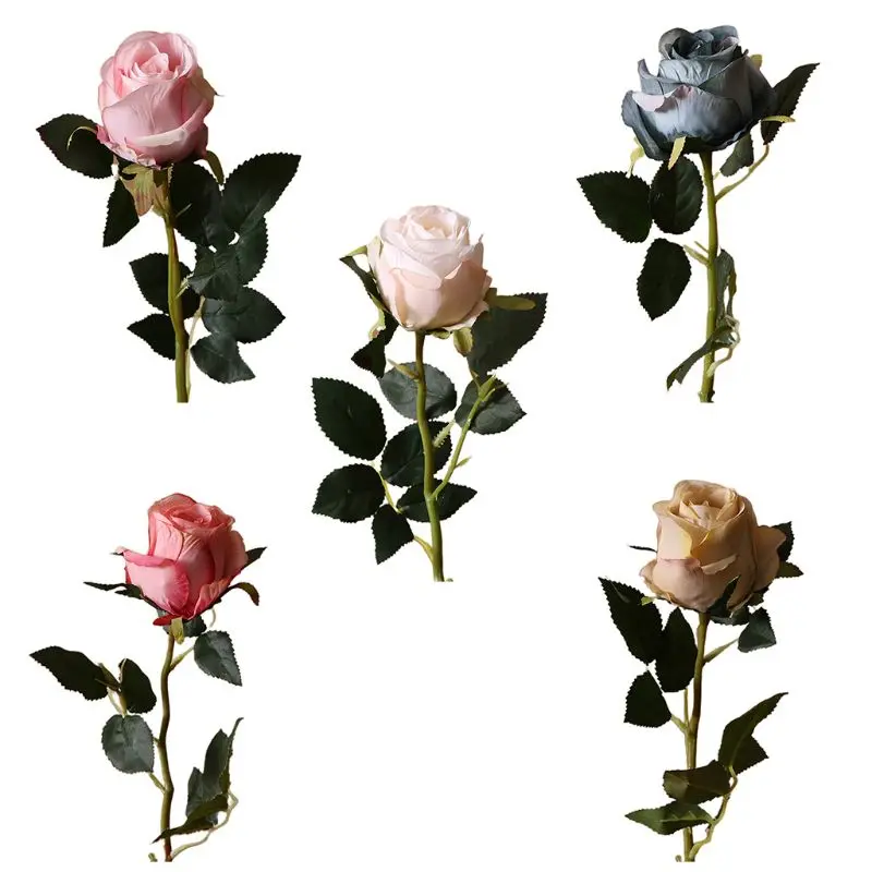 

10 шт., шелковистые искусственные розы, одиночные с длинным стержнем, зеленые листья 83XF