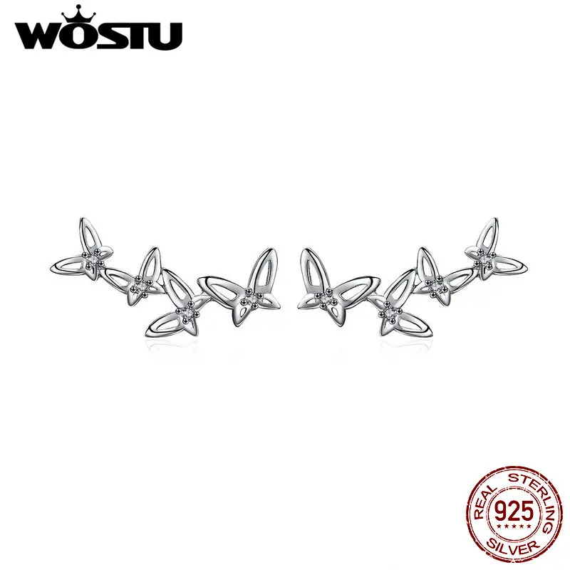 WOSTU серьги из стерлингового серебра 925 пробы декоративные бабочки гвоздики классические маленькие для