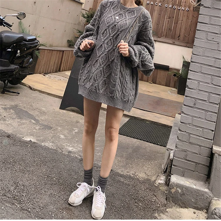 

Women Oversize Pullovers Twist Sweater 2019 Elegant Solid Loose Knitted O-neck Sweater Autumn Winter Sweater Casual Tops