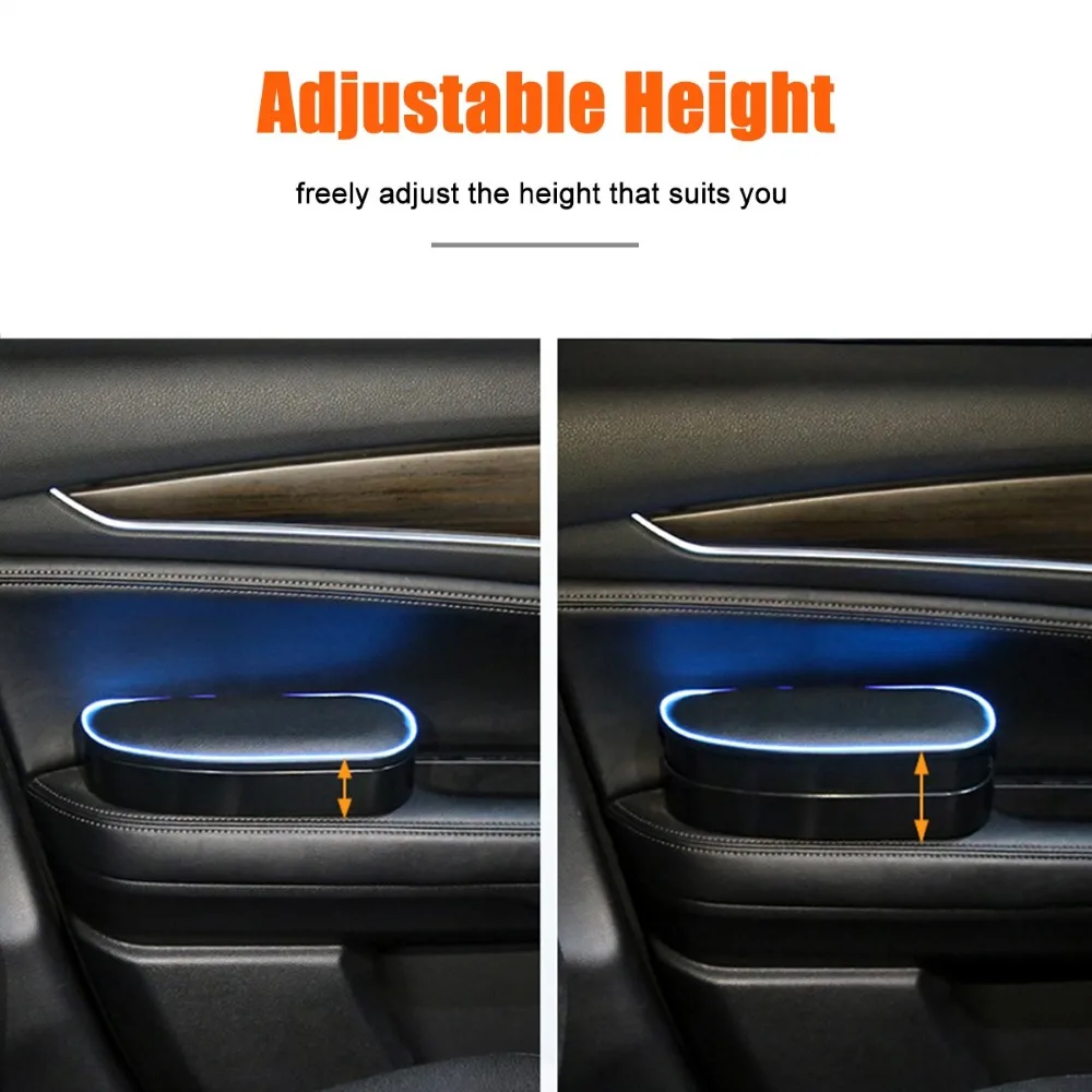 

Adjustable Car Storage Box Anti Fatigue Anti Slip PU Leather Mat with LED Universal Car Left Armrest Elbow Support