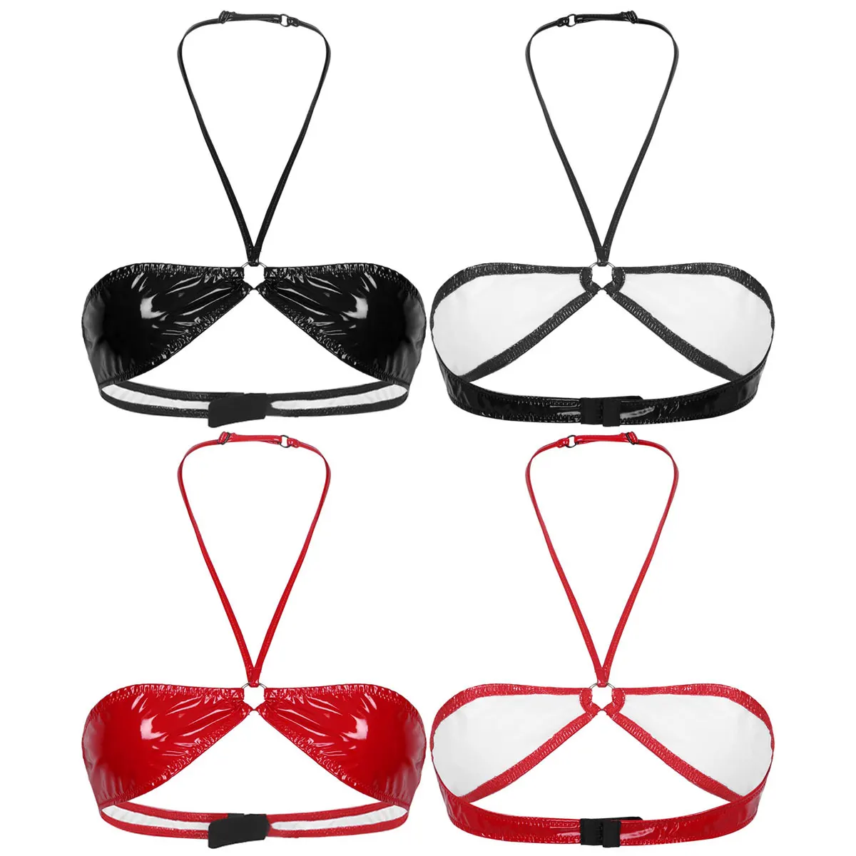 Кроп-топ женский из лакированной кожи пикантный Бюстгальтер-бандо без бретелек с