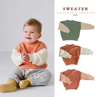 2021 autumn winter childrens sweater baby knitted round neck pullover color block kid boy girl clothes outerwear