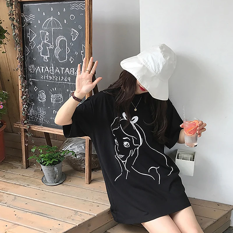 

Women T-Shirt Summer Korean Harajuku Style Cartoon Princess Print Pattern Cute Personality All-Match College Student Fashion Top