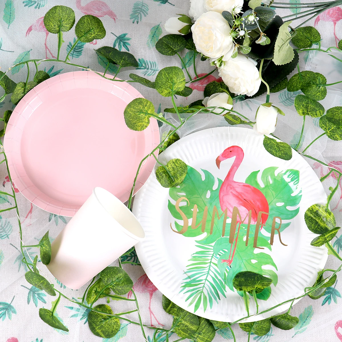 

Hawaii Party Disposable Tableware Summer Tropical Birthday Party Decoration Kids Flamingo Hawaiian Luau Aloha Party Supplies