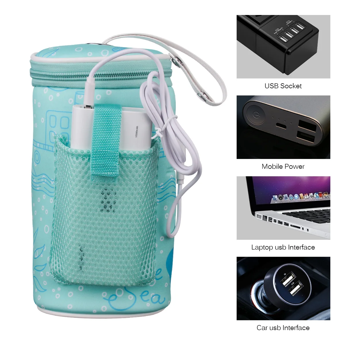 

USB Portable Baby infant Bottle Warmer Travel Mug Milk Warmer Heater Feeding Bottle Insulated Storage Bag Thermostat Bag