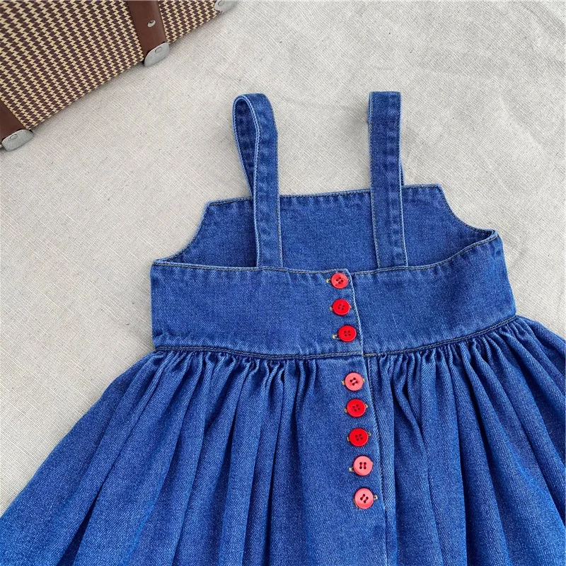 

2021 Spring Girls Clothes Children's Button Denim Strap Skirt