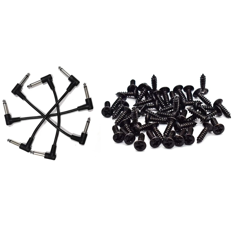 

100Pcs Guitar & Bass Pickguard Screws For Strat & Tele,Black & 6PCS 3 Inch Guitar Patch Cables, Black Guitar Pedal Cable