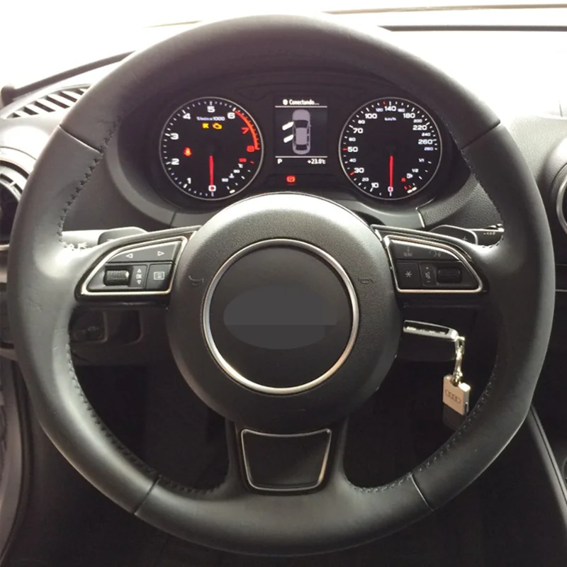 DIY черная замша из натуральной кожи чехол рулевого колеса автомобиля для Audi A3 A4 A5