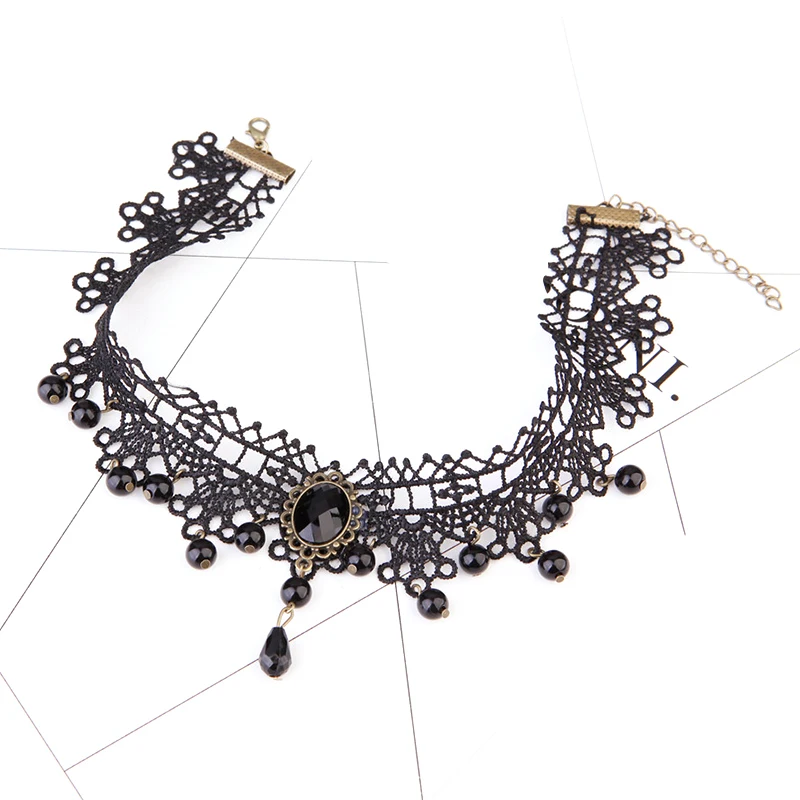 Черное Кружевное ожерелье крючок цветок вода в форме капель кисточкой нагрудник