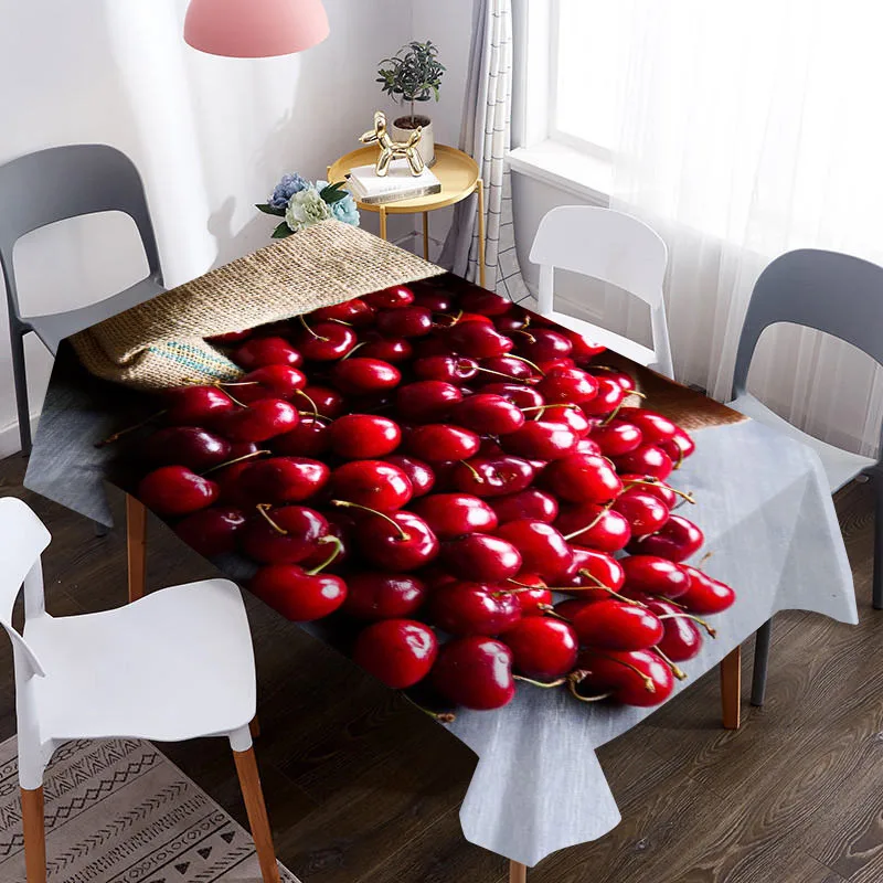 Скатерть из ткани Оксфорд водонепроницаемая ткань с 3D рисунком фруктов и вишни