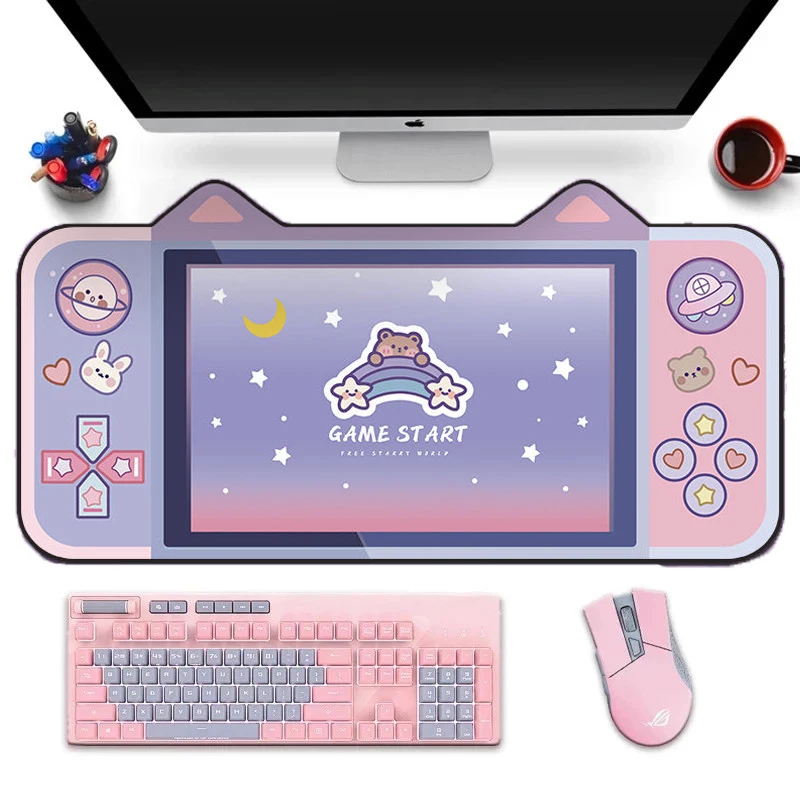 

Розовый мультяшный коврик для мыши с милыми кошачьими и собаками, большой компьютерный коврик для клавиатуры и мыши, милый нескользящий игр...
