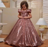 new puffy off the shoulder flower girls dresses for wedding glitter full sequins girls birthday pageant gown