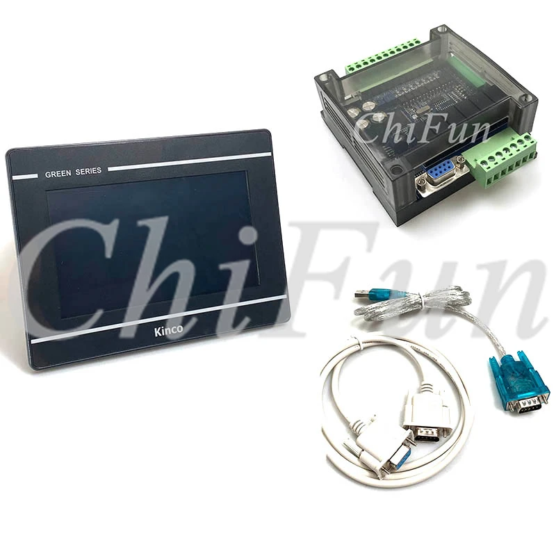 Kinco-tablero de Control Industrial GL070E HMI, pantalla táctil + FX3U 14/24/32/48/56 MT/MR PLC, con cable de comunicación y descarga