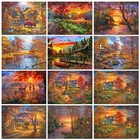 5D алмазная живопись, пейзаж, закат, море, Набор для вышивки крестиком, алмазная вышивка, Осенний пейзаж, дом, мозаика, живопись, Осенний Декор