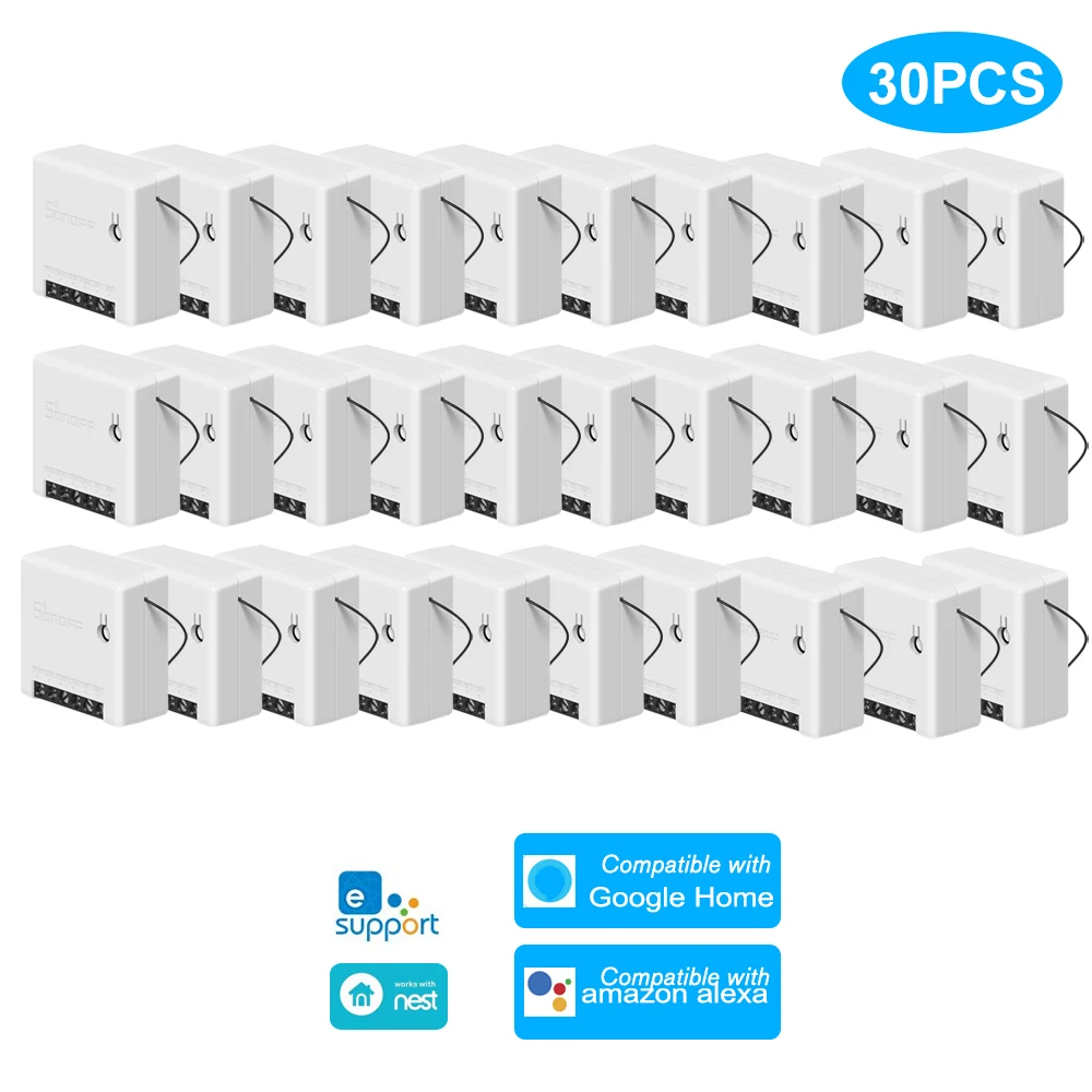 SONOFF 30 шт. Мини Wifi режим двухсторонний Интеллектуальный переключатель голоса/приложение дистанционное управление внешняя работа для Alexa умный дом автоматизация