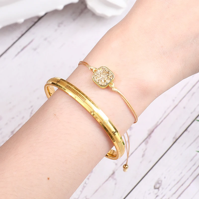 Ручной работы восковая веревка плетеная Браслет Золото Цвет смолы Шарм