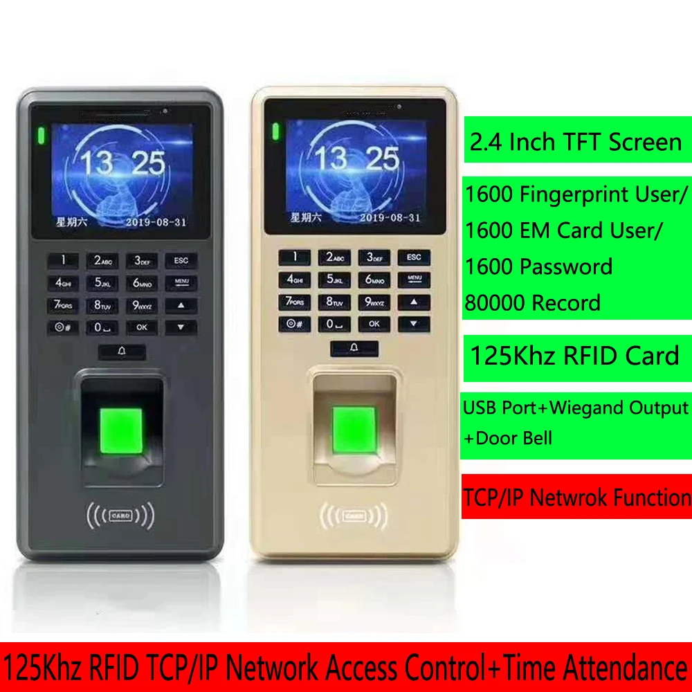 2.4 inch 1600 User TCP/IP USB Fingerprint Time Attendance Recorder Employee With RFID Keypad Access Control System | Безопасность и