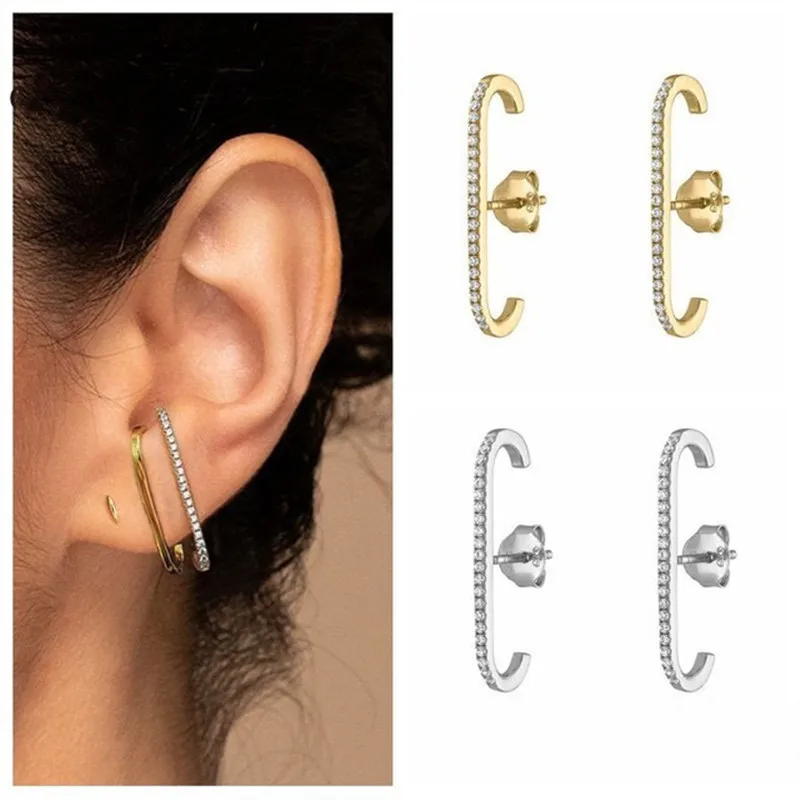 

925 Sterling Silver Crystal Piercing Stud Earrings For Women Girls Engagement Party Fashion Jewelry Prevent Allergy eh544