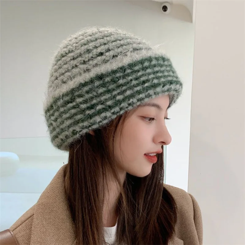 

Unisex Skullies Fall Hats for Women Beanie Mens Hats Winter Knitted Skullies Men Caps Striped Bonnets for Women шапка женская