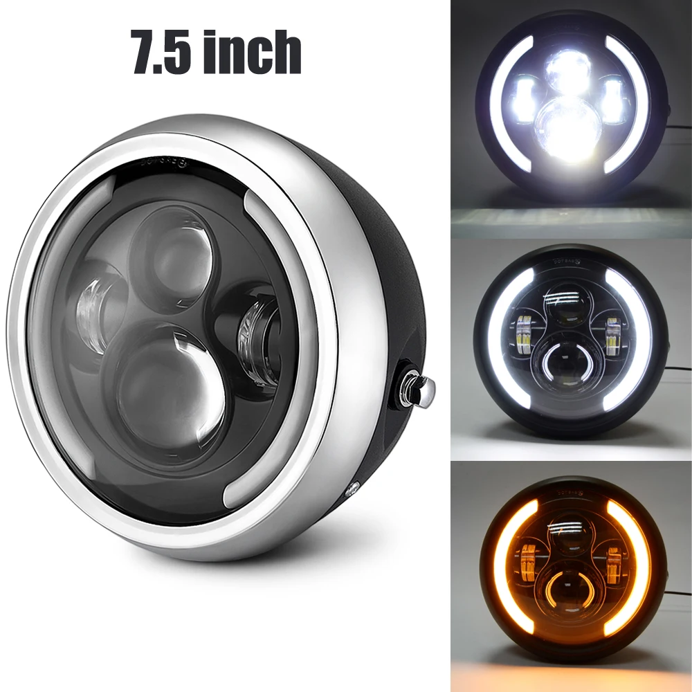 

7.5 inch Motorcycle Headlight 7.5" Round Headlamp for Cafe Racer Bobber Honda LED Head Light