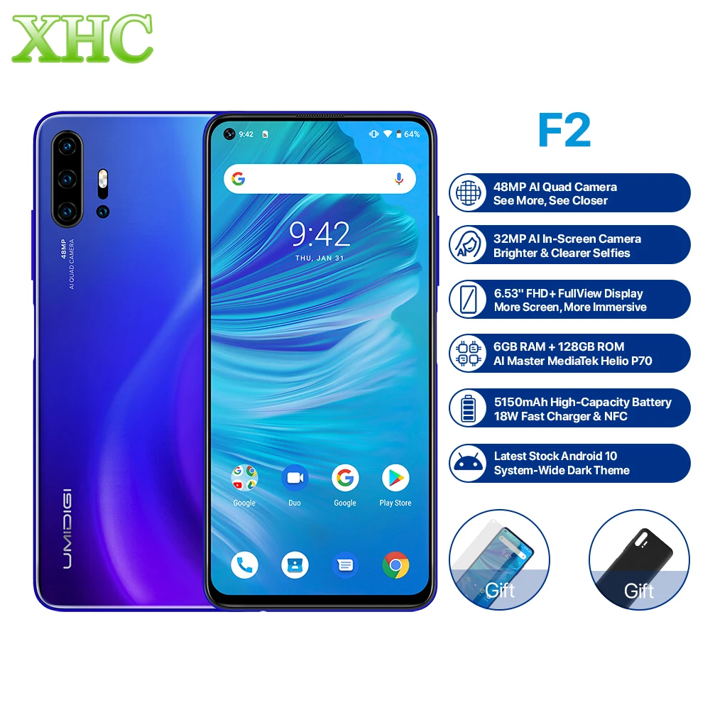 Смартфон UMIDIGI F1 Play Android 9,0, 6,3 дюймов, полный экран, 48MP+ 8MP+ 16MP, 6 ГБ+ 64 ГБ, две sim-карты, 4G, 5150 мАч, мобильный телефон