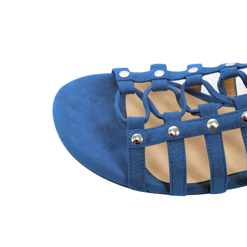 Женские сандалии-гладиаторы до колена Летние туфли на плоской подошве со