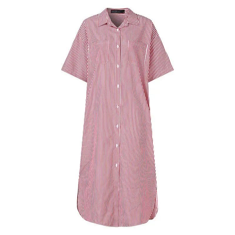 

Elegant Long Shirt Dress ZANZEA 2021 Women Summer Striped Sundress Split Dresses Casual Short Sleeve Lapel Neck Long Vestidos