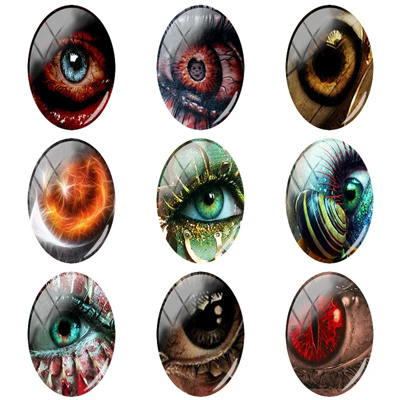 

JWEIJIAO 5pcs/lot Red Ghost Eye Terror Oval Shaped 18x25 mm Glass Cabochon Dome Flat Back DIY Halloween Necklace Bracelet FQ591