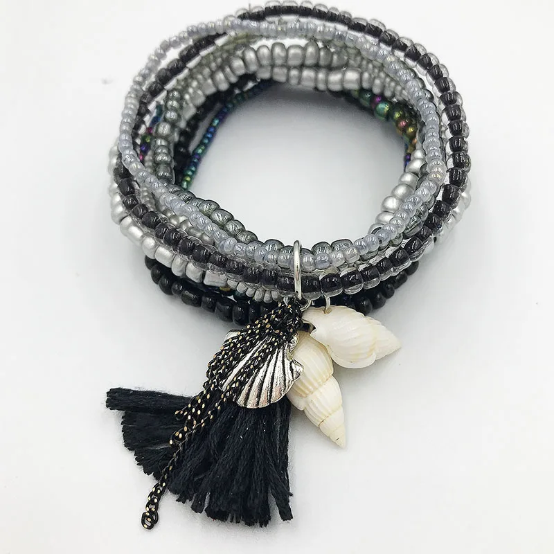 Женский эластичный браслет с бусинами и кисточками|Браслеты шармами| |