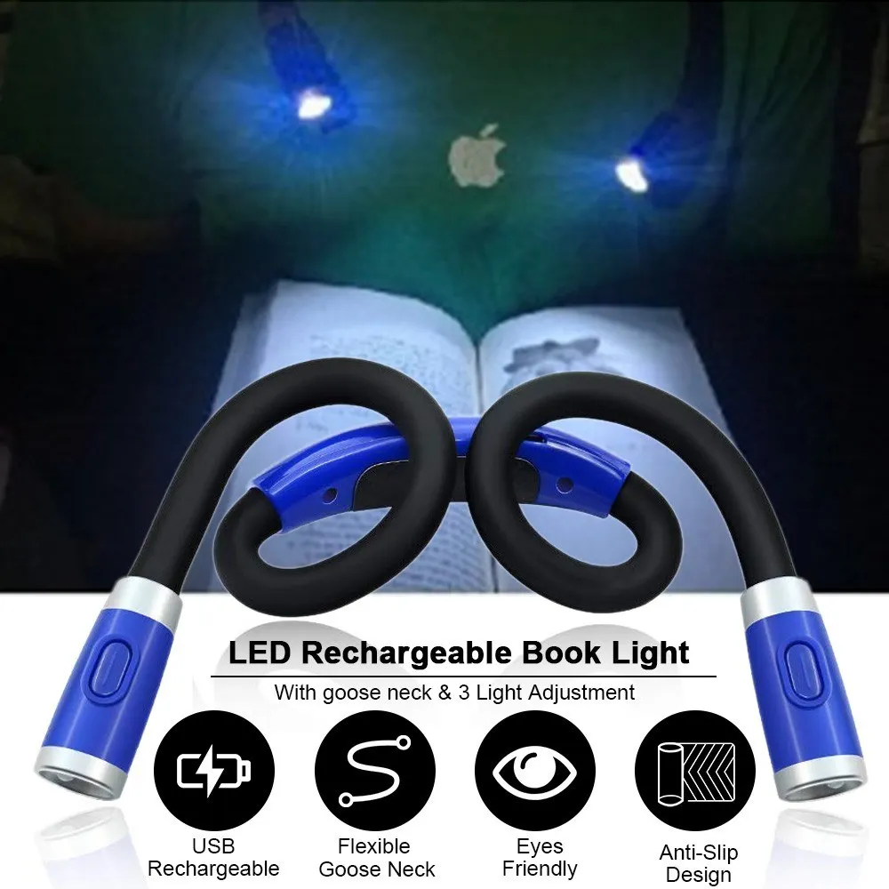 NEWKBO светодиодный свет книги с 3 видами света 360 ° гусиная шея USB Перезаряжаемый