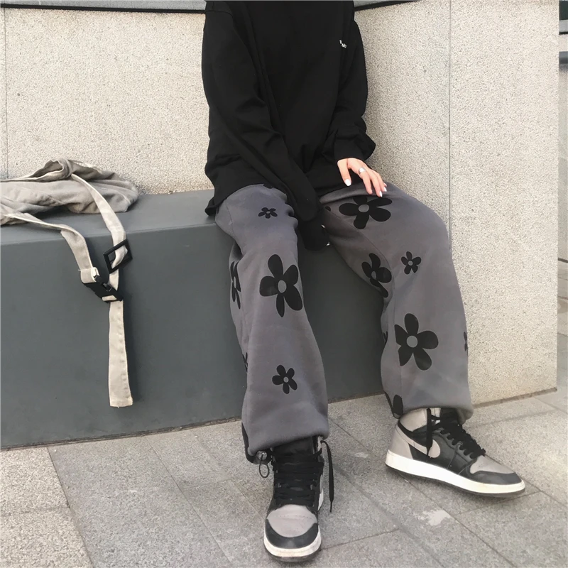 

Streetwear Print Sweatpants Women Baggy High Waist Overalls Straight leg Pants Fashion Joggers Sweatpants Women Workout 2021 New